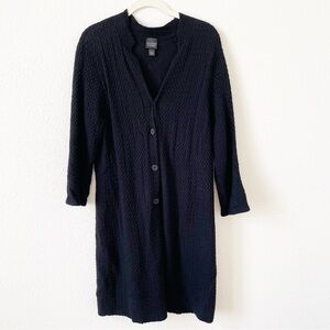 Eileen Fisher Viscose Wool Textured Cardigan Black Sz Medium Mandarin Neck Goth